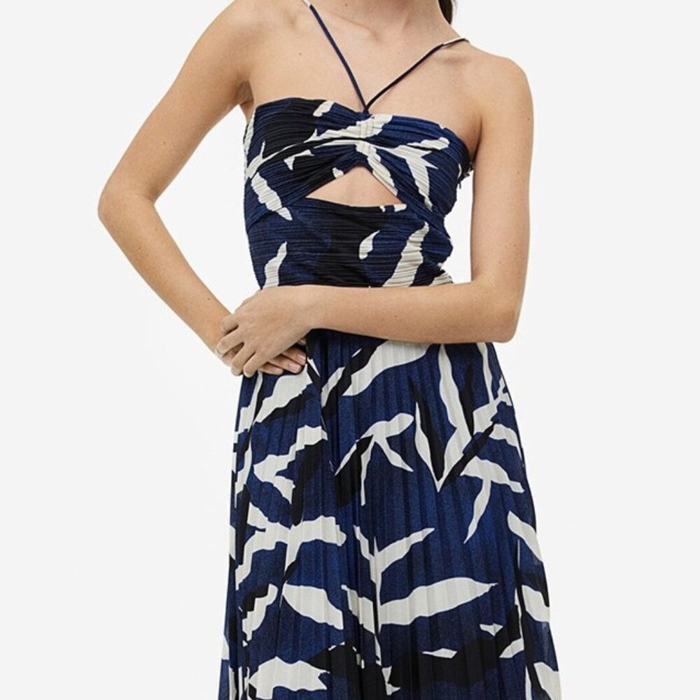NWT H&M Blue pleaded halter neck dress size M